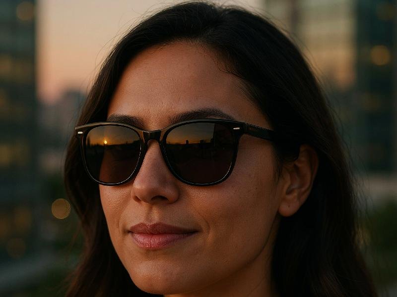 Mujer con gafas de sol elegantes y versátiles, perfectas para un estilo urbano sofisticado.